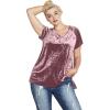 ellos Plus Size Stretch Crushed Velour V-Neck Short Sleeve Tee(Dusty Pink)