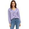 ellos Plus Size Stretch Textured Knit V-Neck Ruffle Front Top(Lavender)