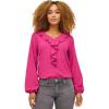 ellos Plus Size Stretch Textured Knit V-Neck Ruffle Front Top(Raspberry Sorbet)