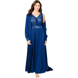 Amoureuse Plus Size Peignoir 2-Piece Tricot Gown & Robe(Ultra Blue)