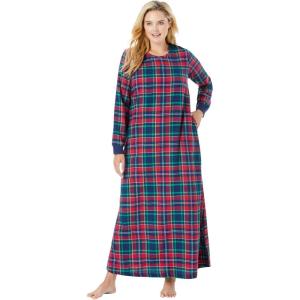 Dreams & Co. Plus Size Cotton Flannel Lounger(Evening Blue Plaid)