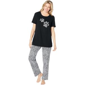 Dreams & Co. Plus Size Graphic Tee PJ Set(Black Animal Paw)