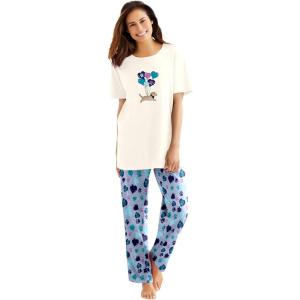 Dreams & Co. Plus Size Graphic Tee PJ Set(Ivory Heart Paws)