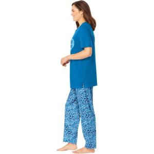 Dreams & Co. Plus Size Graphic Tee PJ Set(Pool Blue Animal Hearts)