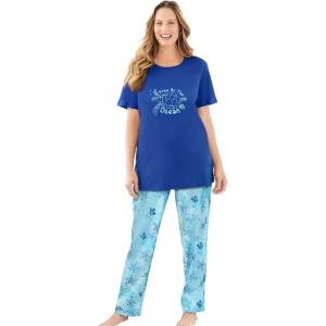 Dreams & Co. Plus Size Graphic Tee PJ Set(Pretty Aqua Turtle)