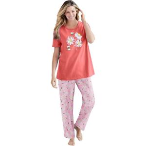 Dreams & Co. Plus Size Graphic Tee PJ Set(Sweet Coral Bees)