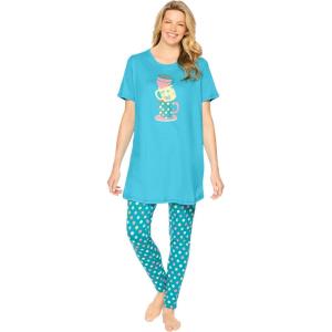 Dreams & Co. Plus Size Graphic Tunic PJ Set(Caribbean Blue Multi Dot)