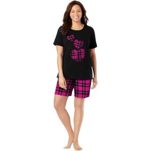 Dreams & Co. Plus Size Knit Pj Short Set(Black Hearts)