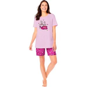Dreams & Co. Plus Size Knit Pj Short Set(Pink Tea Cup)