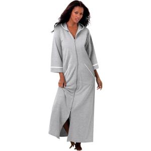 Dreams & Co. Plus Size Long French Terry Robe(Heather Grey)