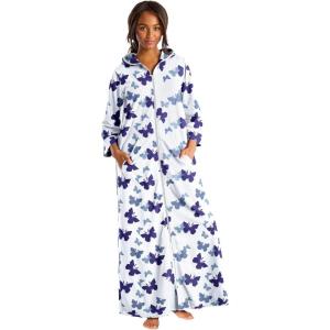 Dreams & Co. Plus Size Long French Terry Robe(White Butterfly)