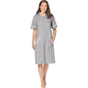 Dreams & Co. Plus Size Short French Terry Robe(Heather Grey)