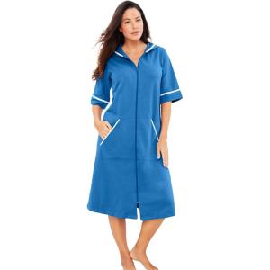 Dreams & Co. Plus Size Short French Terry Robe(Pool Blue)