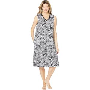 Dreams & Co. Plus Size Trapeze V-Neck Short Lounger(Black White Flower)