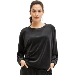 Ellos Plus Size Boxy Velour Lounge Sweatshirt(Black)