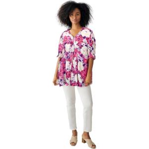 Ellos Plus Size Button Front Crinkle Tunic(Raspberry Sorbet Floral)