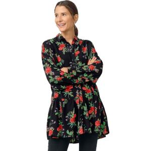 Ellos Plus Size Button Front Peplum Tunic(Black Red Floral)