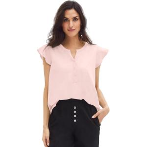 Ellos Plus Size Cap Sleeve Henley Tee(Sandy Pink)