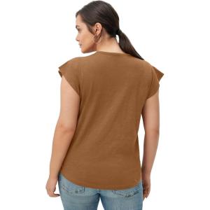 Ellos Plus Size Cap Sleeve Henley Tee(Walnut Brown)