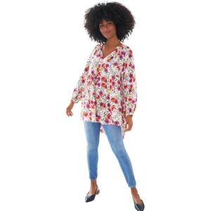 Ellos Plus Size Tiered Tunic With Notch V-Neck(White Multi Floral)