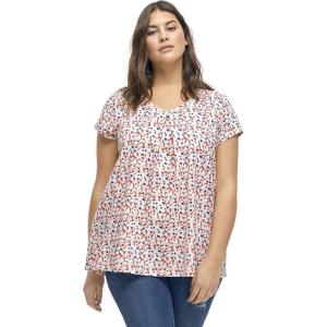 Ellos Plus Size Twisted V-Neck Tee(Light Peach Floral)