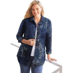 Woman Within Plus Size Crinkle Button-Front Shirt(Navy Patchwork)