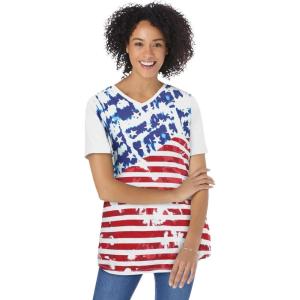 Woman Within Plus Size Cuffed Americana Print Tee(Americana Tie Dye Flag)
