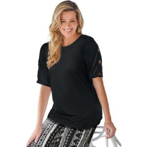 Woman Within Plus Size Cut-Out Sleeve Tunic(Black)
