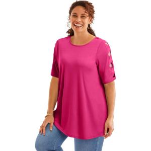 Woman Within Plus Size Cut-Out Sleeve Tunic(Raspberry Sorbet)