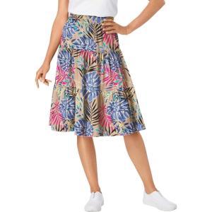 Woman Within Plus Size Elastic-Waist Knit Tiered Skirt(New Khaki Rainforest)