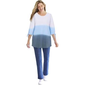 Woman Within Plus Size French Terry Tie-Sleeve Sweatshirt(Navy Ombre)
