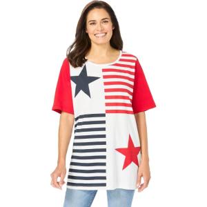 Woman Within Plus Size Graphic Print Scoop Neck Tunic(Stripe Stars)