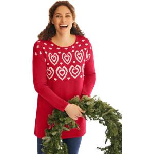 Woman Within Plus Size Holiday Motif Sweater(Classic Red Fair Isle Hearts)