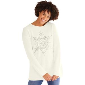 Woman Within Plus Size Holiday Motif Sweater(Ivory Snowflake)