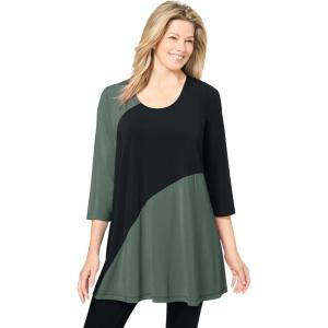 Woman Within Plus Size Knit Colorblock Tunic(Pine Black)
