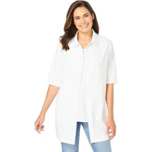 Woman Within Plus Size Knit Shirt with Free Tank(White)