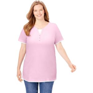 Woman Within Plus Size Layered-Look Tee(Pink)