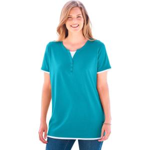 Woman Within Plus Size Layered-Look Tee(Pretty Turquoise)