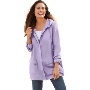 Woman Within Plus Size Lightweight Hooded Jacket Long Oversized Coat(Pale Lilac)