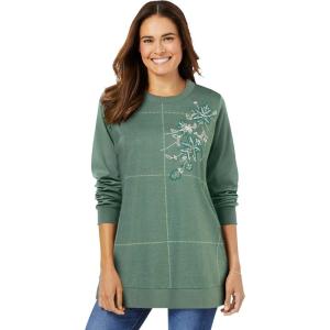 Woman Within Plus Size Patchwork Embroidered Top(Pine Pretty Embroidery)
