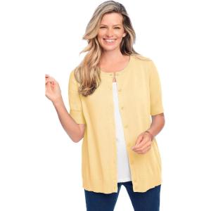 Woman Within Plus Size Perfect Elbow-Length Sleeve Cardigan Sweater(Banana)