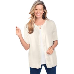 Woman Within Plus Size Perfect Elbow-Length Sleeve Cardigan Sweater(Ivory)