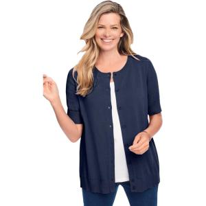 Woman Within Plus Size Perfect Elbow-Length Sleeve Cardigan Sweater(Navy)