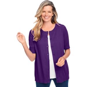 Woman Within Plus Size Perfect Elbow-Length Sleeve Cardigan Sweater(Radiant Purple)