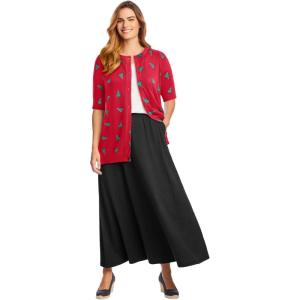 Woman Within Plus Size Perfect Elbow-Length Sleeve Cardigan Sweater(Vivid Red Trees)