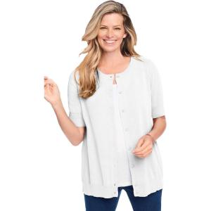 Woman Within Plus Size Perfect Elbow-Length Sleeve Cardigan Sweater(White)