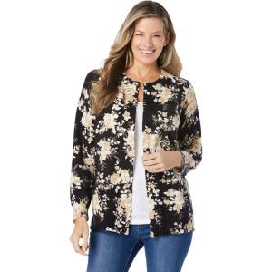 Woman Within Plus Size Perfect Long-Sleeve Cardigan Sweater(Black Pretty Rose)