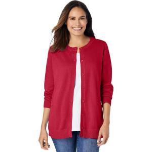 Woman Within Plus Size Perfect Long-Sleeve Cardigan Sweater(Classic Red)