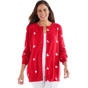 Woman Within Plus Size Perfect Long-Sleeve Cardigan Sweater(Classic Red Heart)