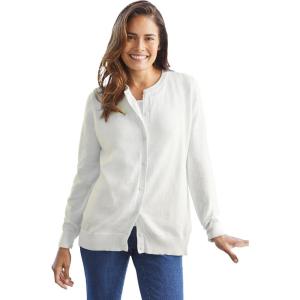 Woman Within Plus Size Perfect Long-Sleeve Cardigan Sweater(Ivory)